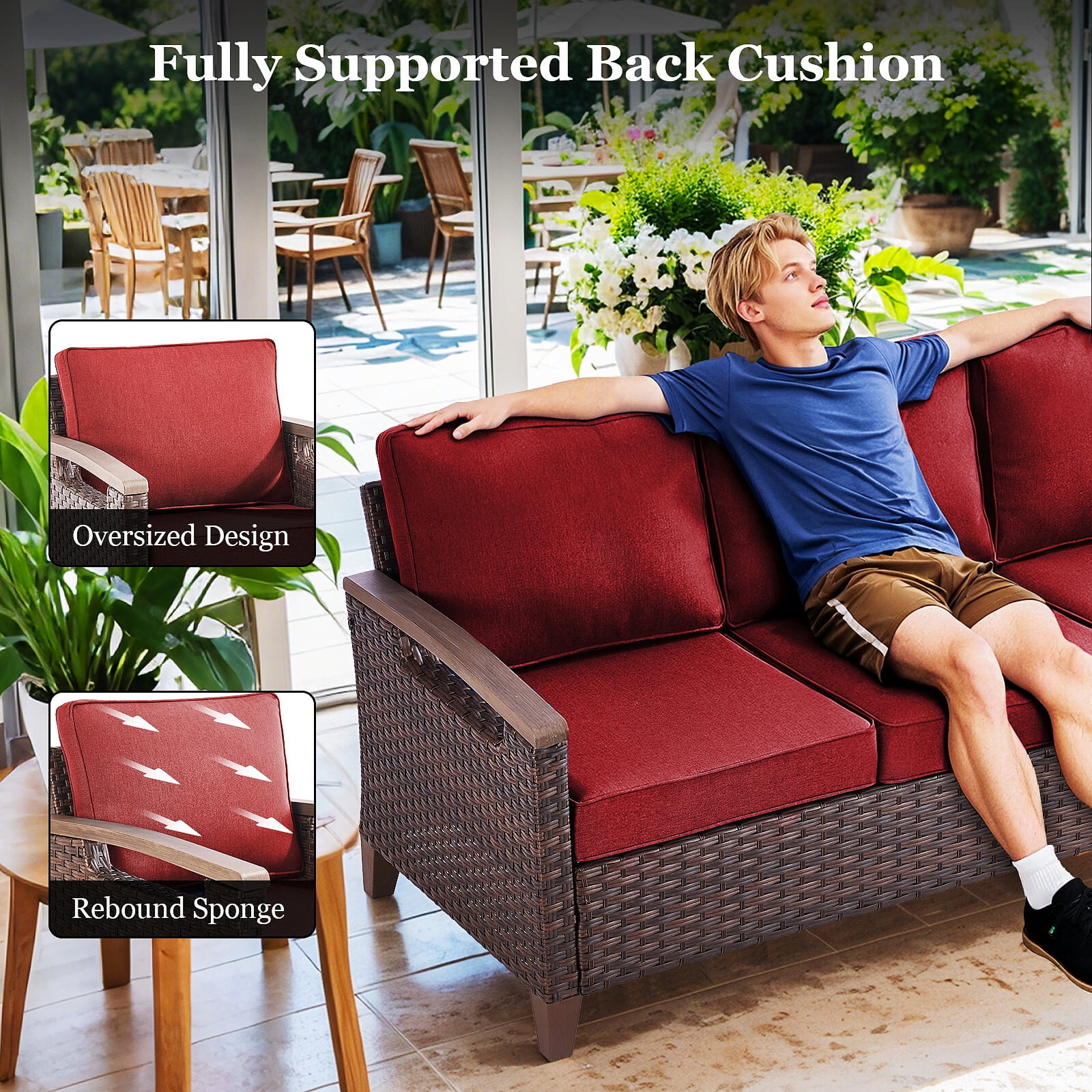 Bellefurn Wicker Patio Sofa Outdoor Couch,Patio 3 Seater Sofa Outdoor Rattan Furniture Sofa with Non-Slip Thick Cushions for Outdoor,Garden,Lawn,Backyard