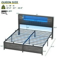 thumbnail image 6 of Aheaplus Queen Size Bed Frame with Power Outlet & LED Light, Platform Bed with Upholstered Headboard and Storage, Sturdy Metal Slats Support, No Box Spring Needed, Noise-Free,Black Oak, 6 of 7