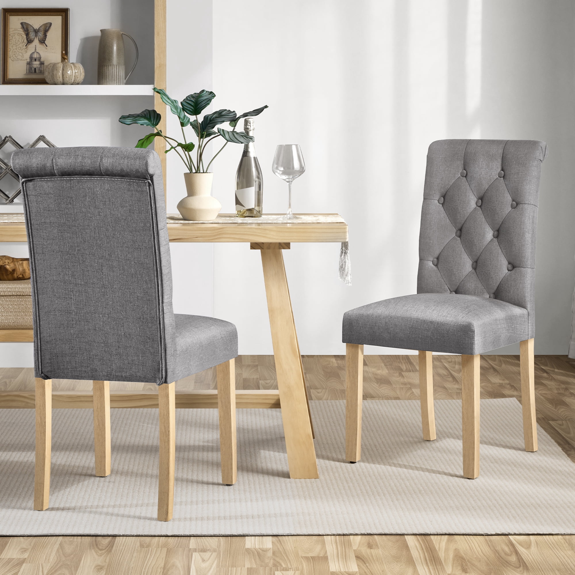 Alden Design Upholstered Dining Chair High Back Padded Parsons Chairs Tufted Dining Chair, Set of 2, Dark Gray