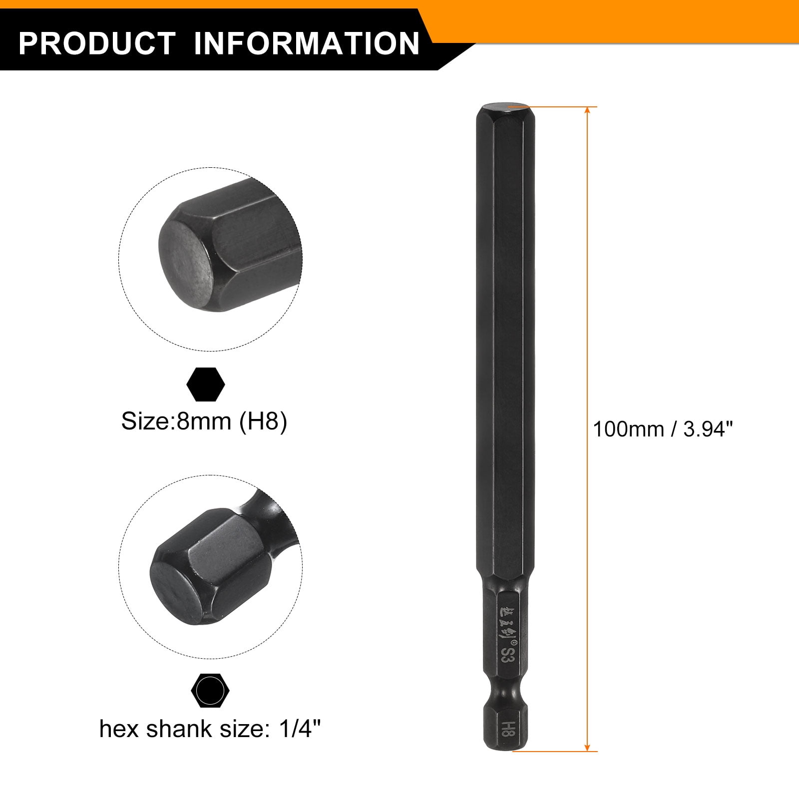 Uxcell 15pcs Hex Head Wrench Drill Bit 8mm(H8) Metric 1/4" Hex Shank 4"(100mm) Length S3 Steel Magnetic Impact Drivers Screwdriver Bit Industrial Grade Hexagon Electric Drill Bits