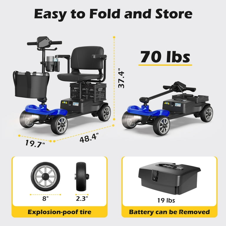 EAGLOG Upgrade 4 Wheels Mobility Scooter with Removable