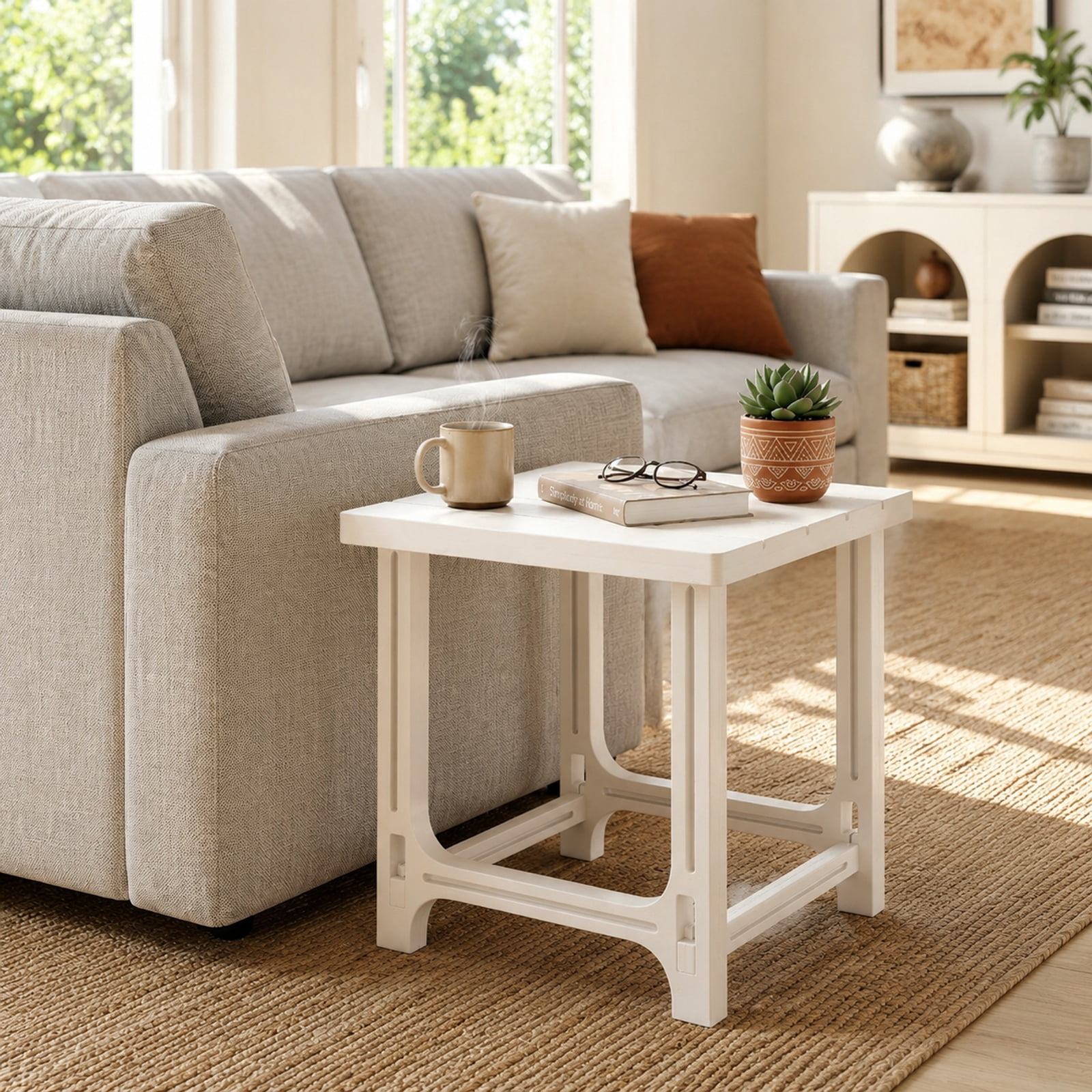 Biotree 18 Inch Adirondack Side Table Outdoor, All-Weather HDPE Patio End Table with Slatted Top and 315 lbs Capacity for Poolside Deck, White
