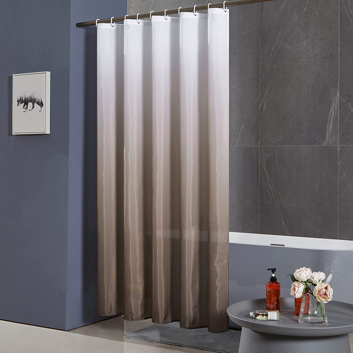 Fabric Shower Curtain Liner Bathroom Decorative Waterproof Polyester with 12 Hooks Mildew resistant Machine Washable 180cm x 180cm Blue Stripe Gradient Stripes blue 