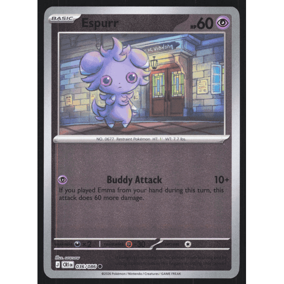 Collectible 2026 Chaos Rising Espurr 36/86 Pokemon Trading Card English