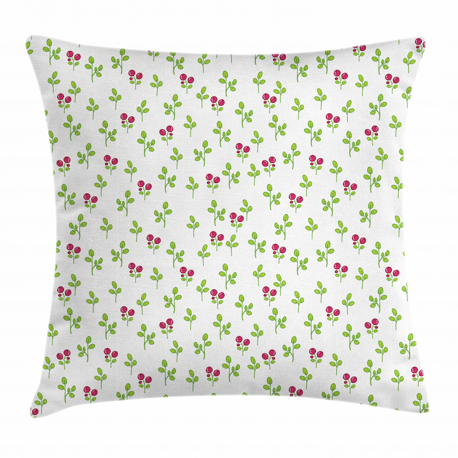 Cranberry Throw Pillow Cushion Cover, Botany Leaves with Fruits Field
