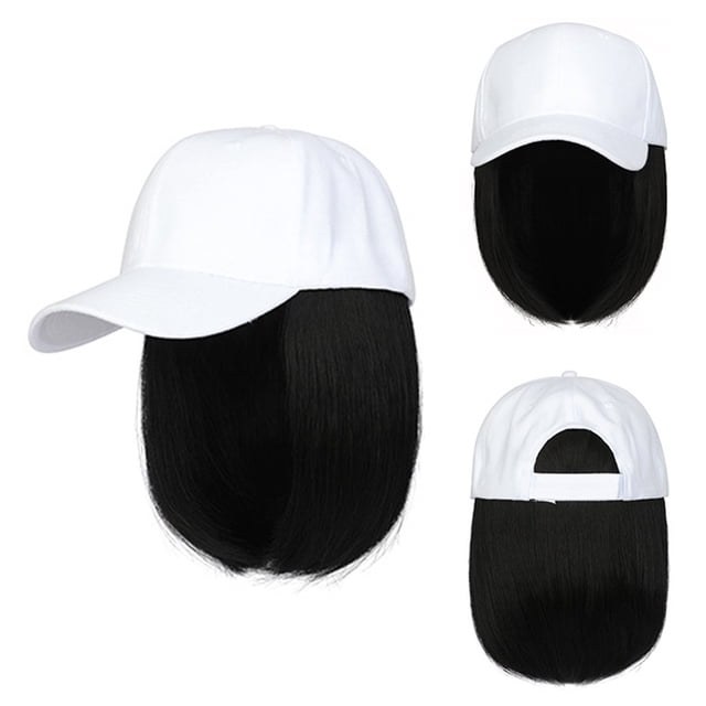 Baseball Cap With Hair Extensions Straight Short Bob Hairstyle Adjustable Removable Wig Hat 7.9inch For Woman Girl