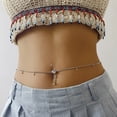 thumbnail image 1 of Silver Crystal Belly Button Ring with Chain Rhinestone Waist Bikini Body Chain Belly Jewelry, 1 of 5