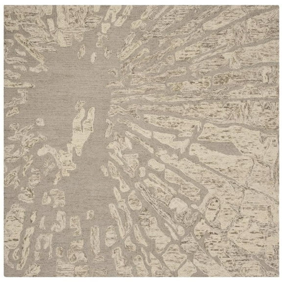 SAFAVIEH Bella Ethelyn Abstract Sunburst Wool Area Rug, Winter Taupe, 6' x 6' Square