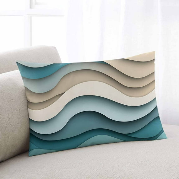 Teal Beige Ombre Body Pillow Cover, Pillowcase Protectors with Zipper, Breathable Decorative Throw Pillow Case Cover, Moire Modern Abstract Art Geometric Pillow Shams for Couch Sofa 24x36Inch