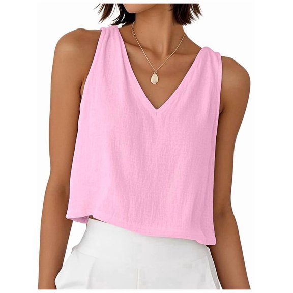 Women'S Crop Tank Tops Spring Summer Sleeveless V Neck Cropped Casual Beach Tops Shirts Pink XL