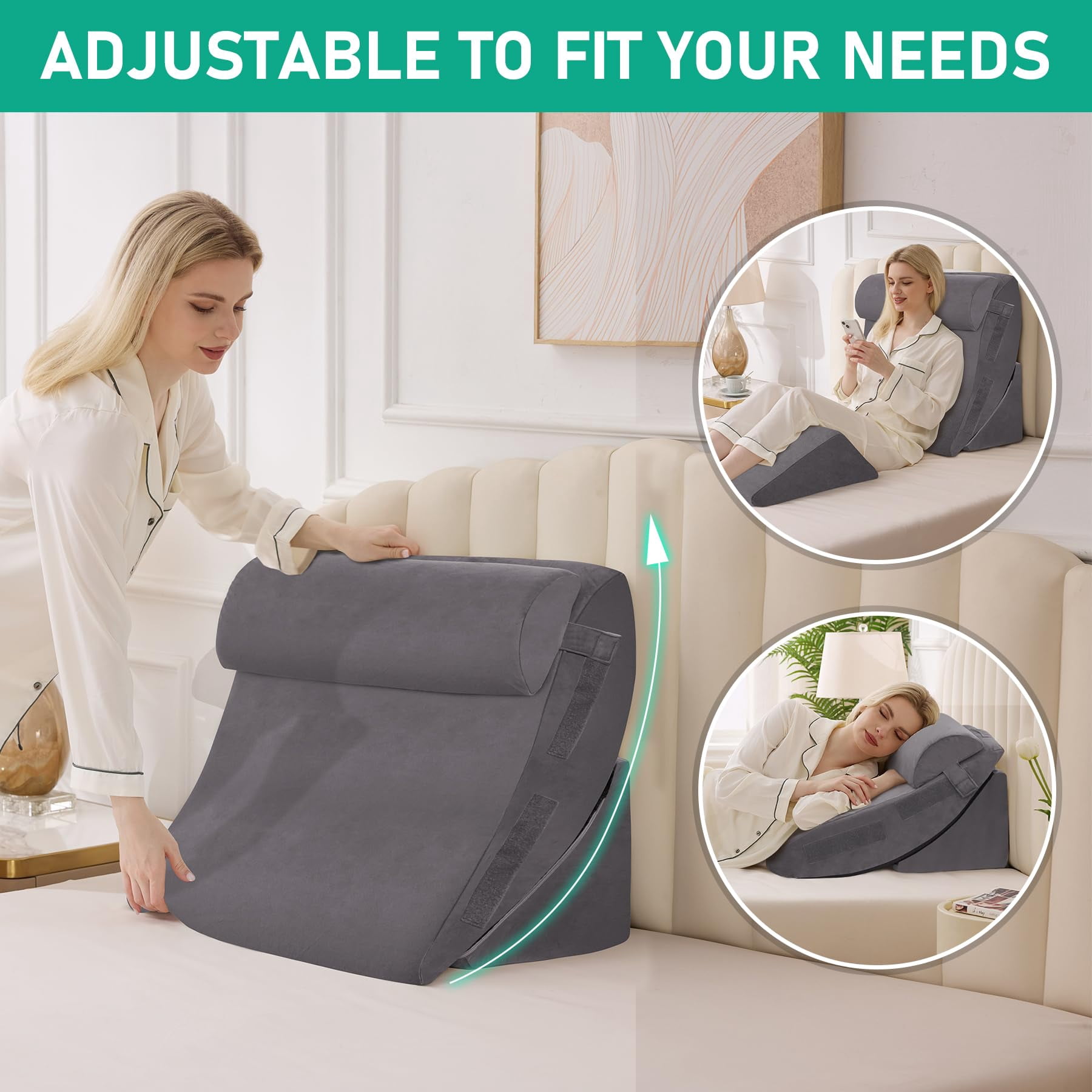 4pcs Wedge Pillow Set For After  Bed Sitting Up In Acid Reflux Adjustable Pillows Grey