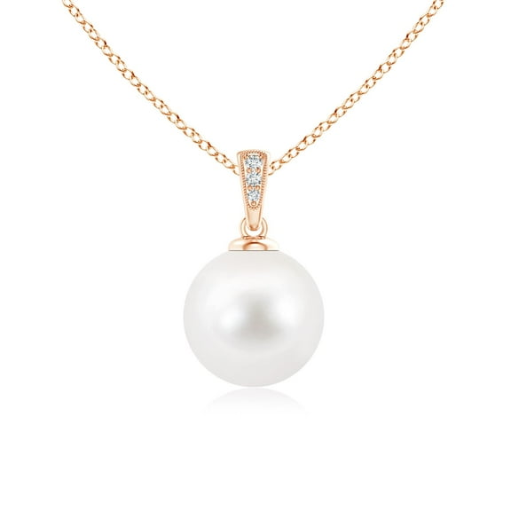 ANGARA Solitaire Freshwater Cultured Pearl Pendant with Diamonds in 14K Rose Gold for Women | June Birthstone, Birthday, Anniversary, Jewelry Gift for Women | Pearl Necklace