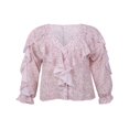 thumbnail image 2 of Women Button-down Ruffle Shirt Solid Color V-neck Long Sleeve Blouse, 2 of 6