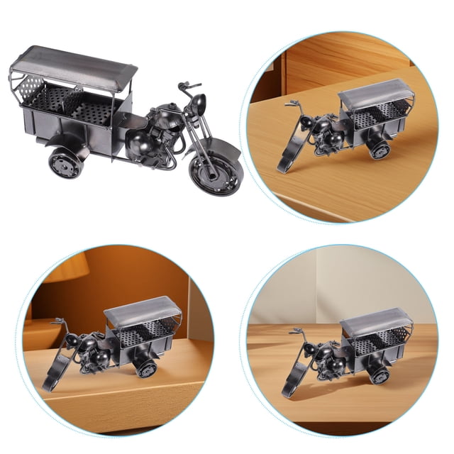 Luxshiny Retro Desk Decor Tricycle Model Metal Ornament Vintage Desktop Decorations 1Pcs