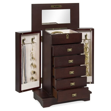 Best Choice Products Handcrafted Wooden Jewelry Box Organizer Wood Armoire Cabinet