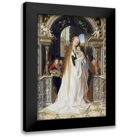 Metsys, Quinten 11x14 Black Modern Framed Museum Art Print Titled - Virgin and Infant With Three Angels