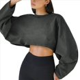 thumbnail image 2 of Sudaderas de Larga con Globo para Mujer, Sudaderas , Cuello Redondo Extragrande Gris Oscuro XS, 2 of 9