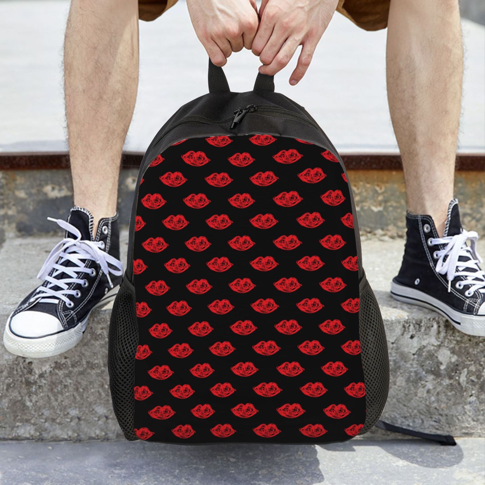 Xecao Red Beautiful Lips Print School Backpack with Laptop Compartment Small Travel Laptop Backpack for Women Men Waterproof College Backpack Simple School Bag
