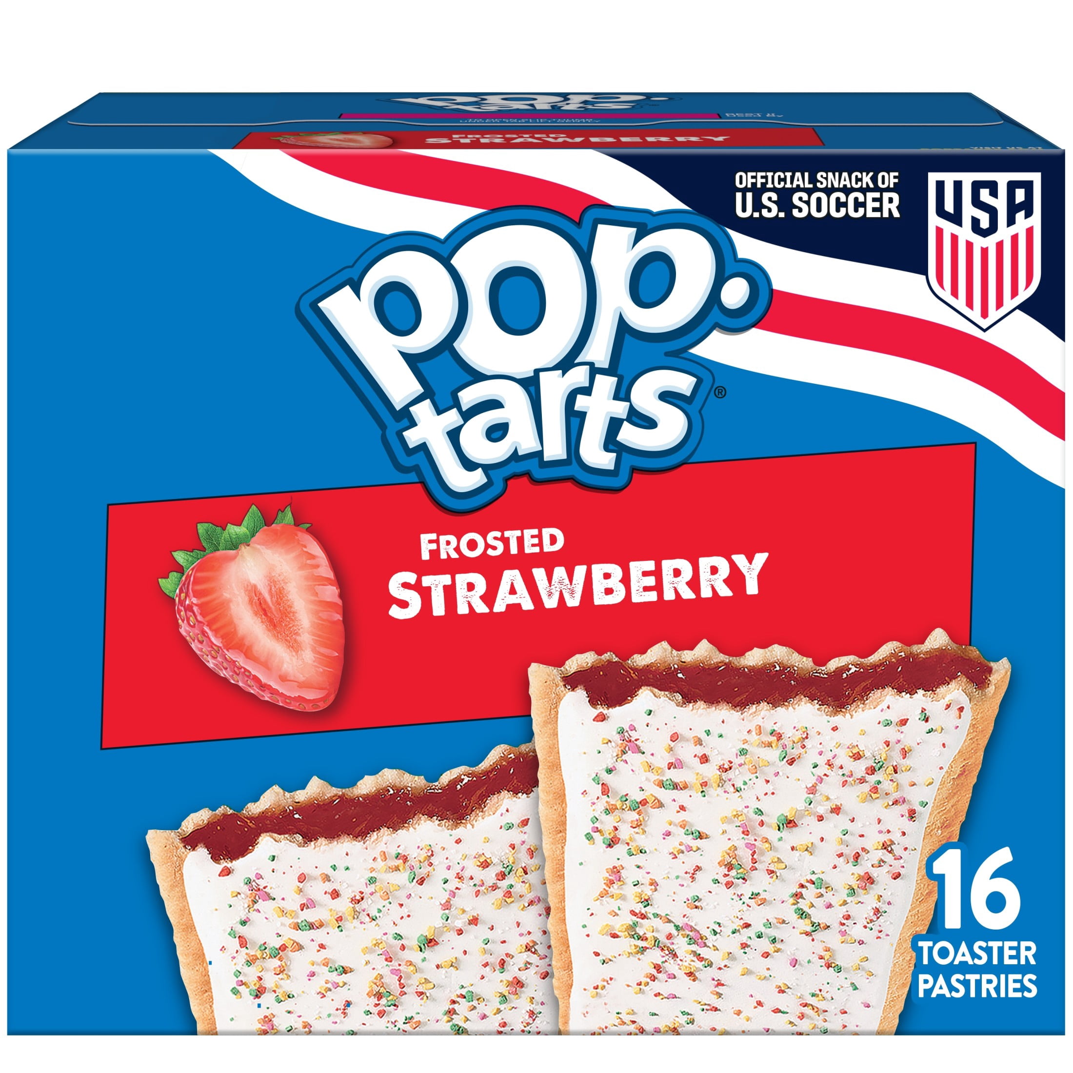 Pop-Tarts Toaster Pastries, Breakfast Foods, Kids Snacks, Value Pack, Frosted Strawberry (16 Pop-Tarts)