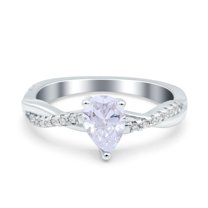 Simulated Cubic Zirconia Size-5 Pear Teardrop Art Deco Wedding Bridal Engagement Ring Infinity Shank Twisted 925 Sterling Silver