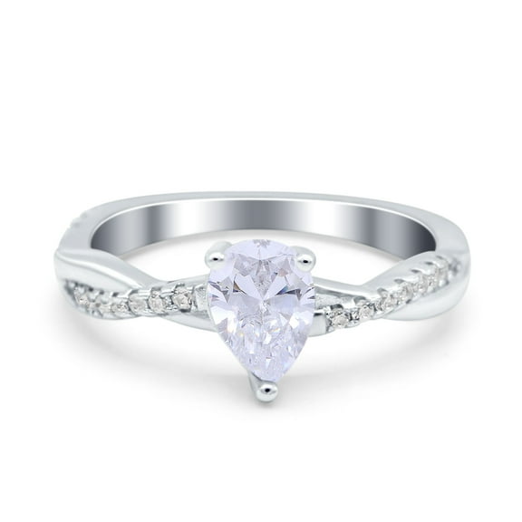 Simulated Cubic Zirconia Size-5 Pear Teardrop Art Deco Wedding Bridal Engagement Ring Infinity Shank Twisted 925 Sterling Silver
