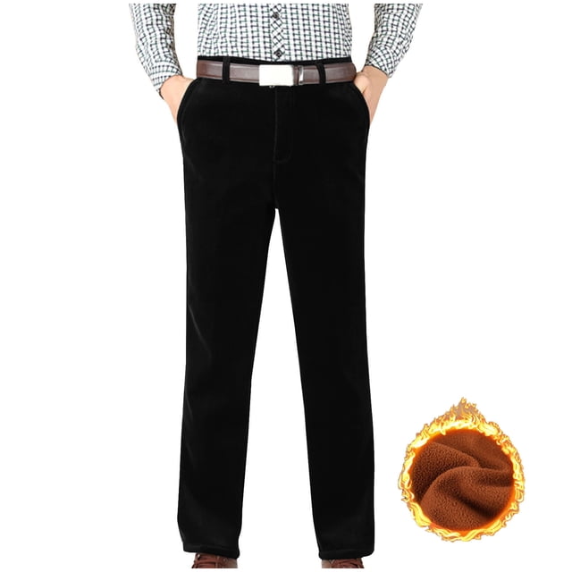 Pantalones largos para hombre, color liso, rectos, de tubo, con terciopelo, cintura alta, con cremallera y bolsillo, de pana, de poliéster.