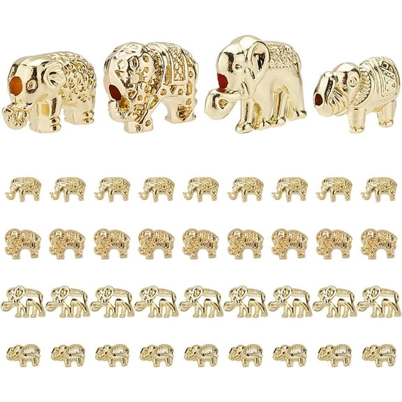 PH 4 Styles Elephant Spacer Beads 40pcs Lucky Animal Beads Metal Carved Loose Beads for Mother Father Men Necklace Friendship Bracelet Earring Kaychain Jewelry Making Gold