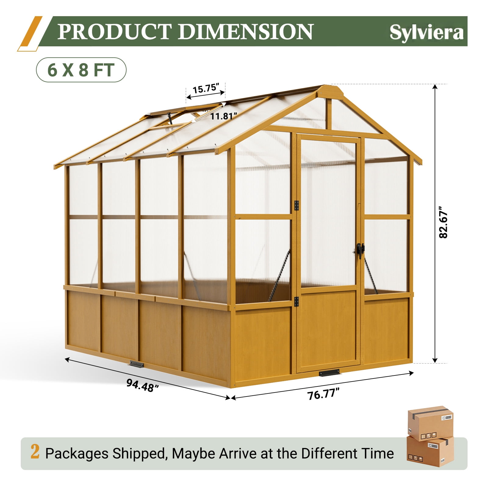 WUKHG 6x8ft Walk-In Wooden Greenhouse, Pine Frame & Polycarbonate Panels, Reinforced Outdoor Greenhouse with Lockable Door & Roof Vents for Garden Backyard