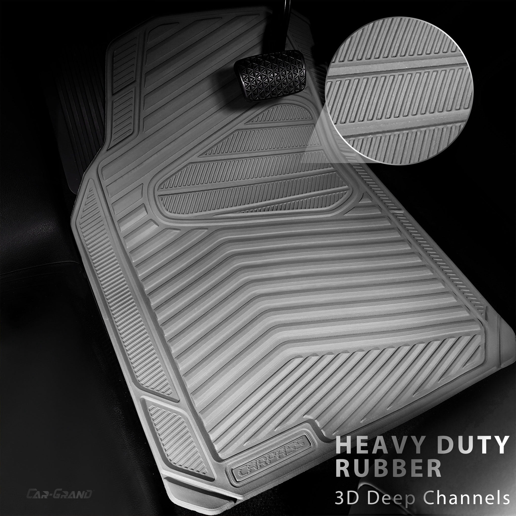 CAR GRAND Rubber Car Floor Mats, All Season All Weather Waterproof Automotive Mats Full Set 4 Pieces, Trim to Fit for Cars Sedans SUVs Trucks, Anti-Slip Easy Clean, All Gray