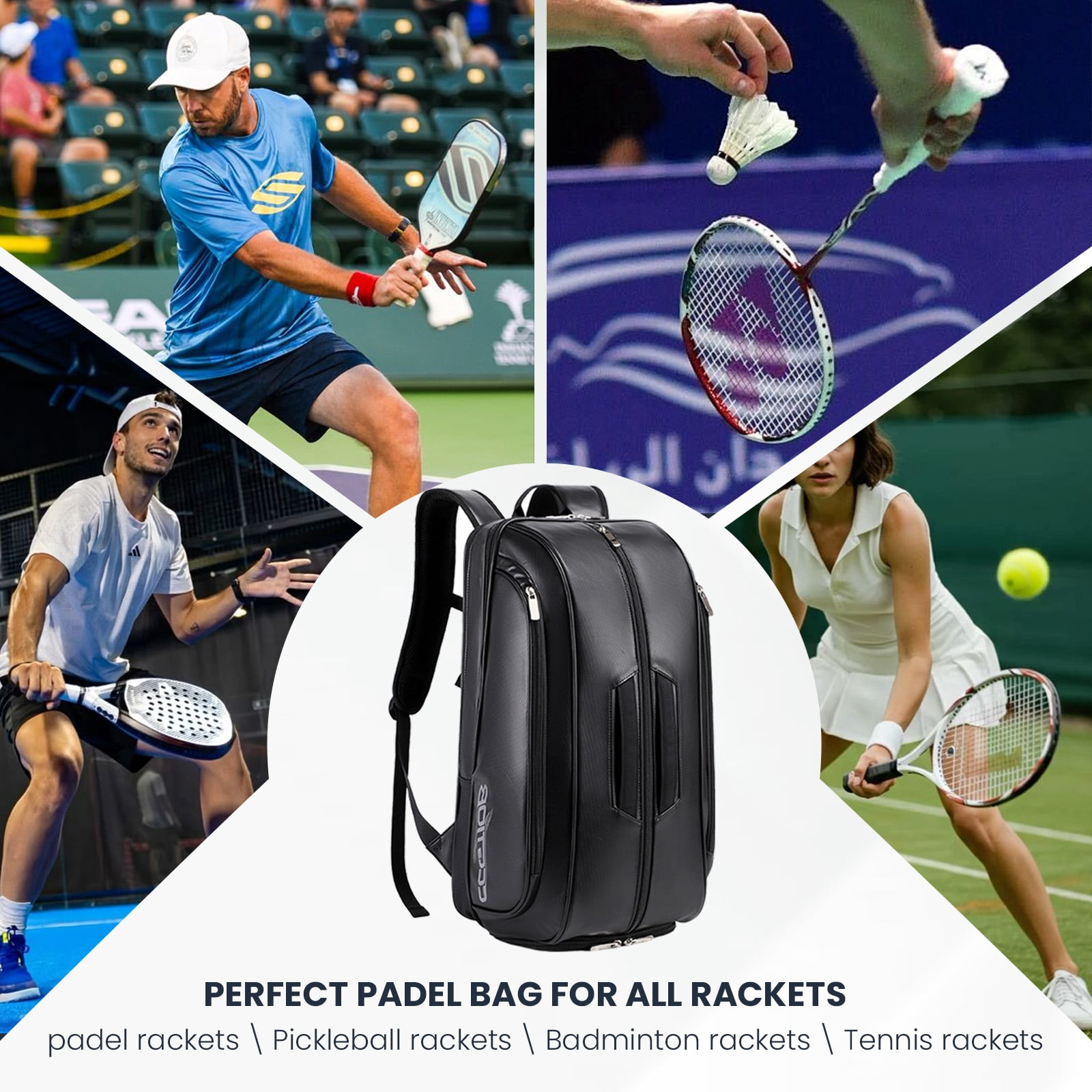 CCGTIOR Tennis Bags Convertible Padel Backpack - Duffle Bag For Paddles & Pickleball Accessories - Laptop Sleeve, Ball Sleeve, Fence Hook, Easy Access,Shoe Compartment (Black)
