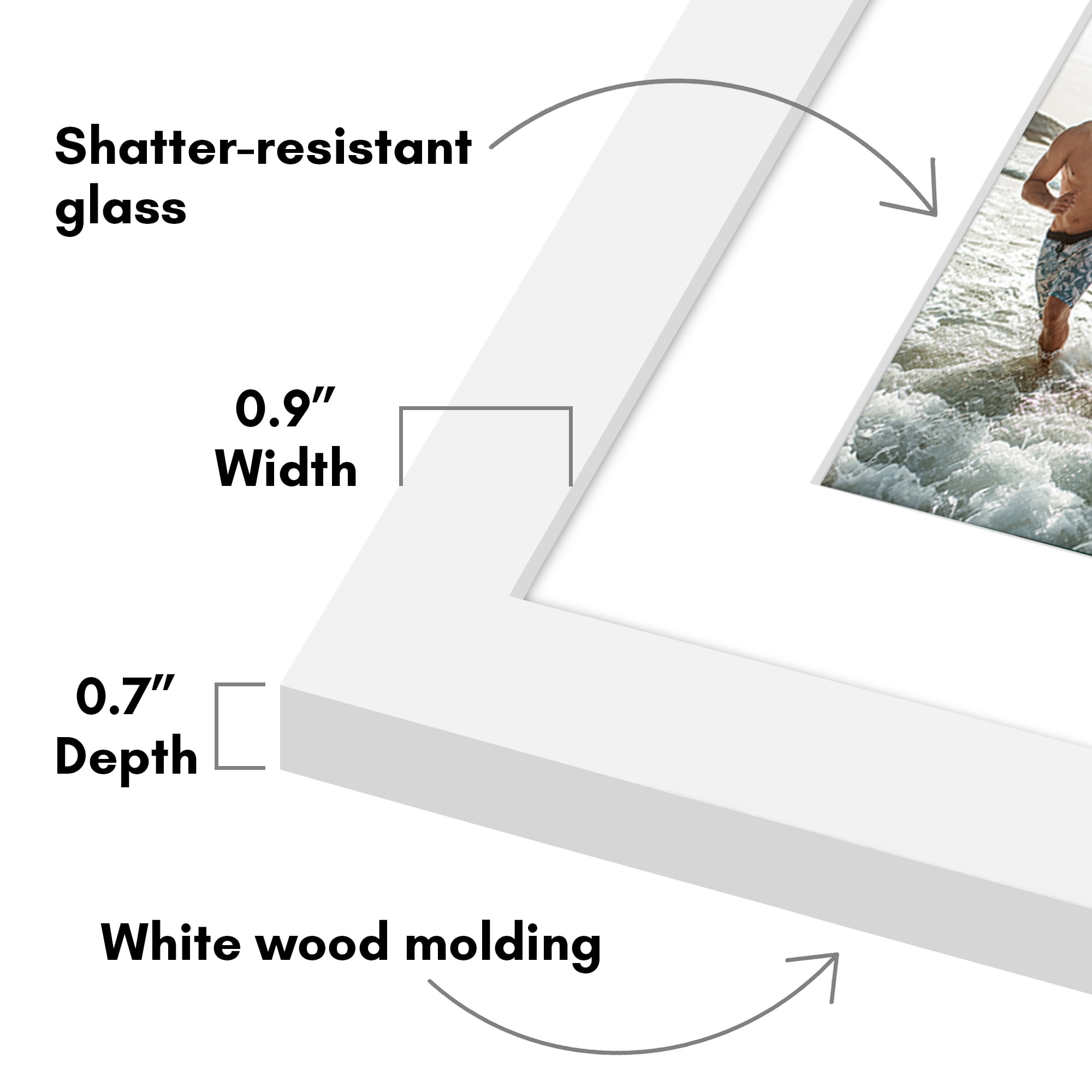 Americanflat 4x4 Collage Picture Frame with Shatter-Resistant Glass Fits 3 use as One 5.5x14 Poster Frame - White
