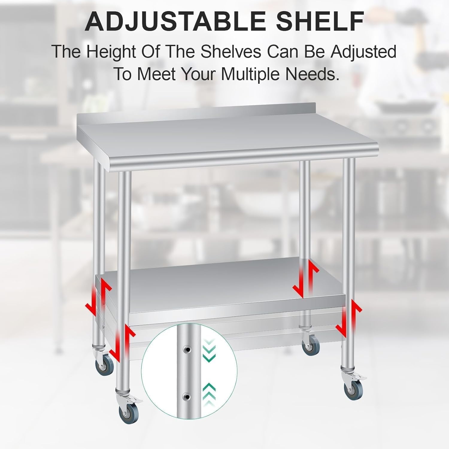 Stainless Steel Table for Prep & Work with Backsplash,Kitchen Work Table,Metal Commercial Kitchen Heavy Duty Table with 4 Caster Wheels for Restaurant,Home and Hotel