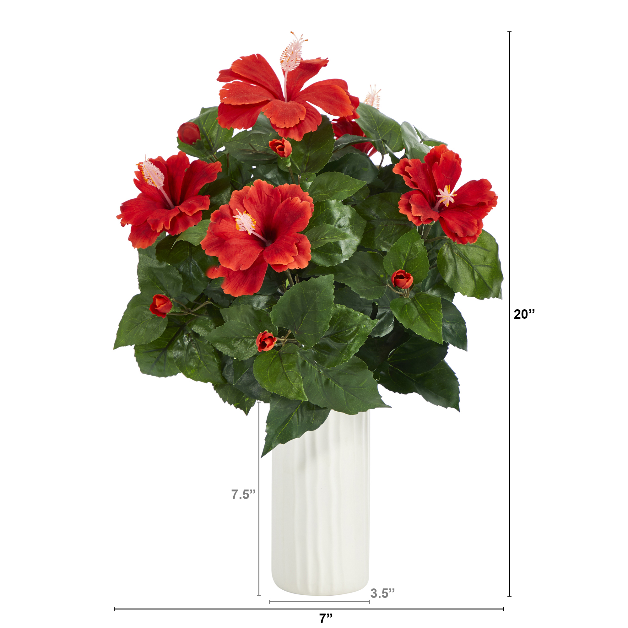 Nearly Natural 20in. Hibiscus Artificial Plant Artificial Plant in White Planter