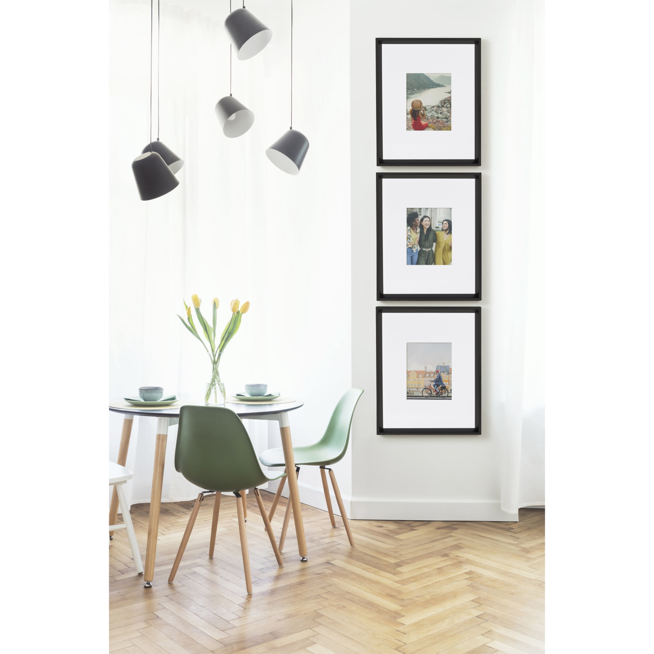 Kate and Laurel Calter Modern Wall Picture Frame Set of 3, 16x20 matted to 8x10, Black, Modern Three-Piece Frame Set for Gallery Wall Frame Set in Living Room Wall Decor
