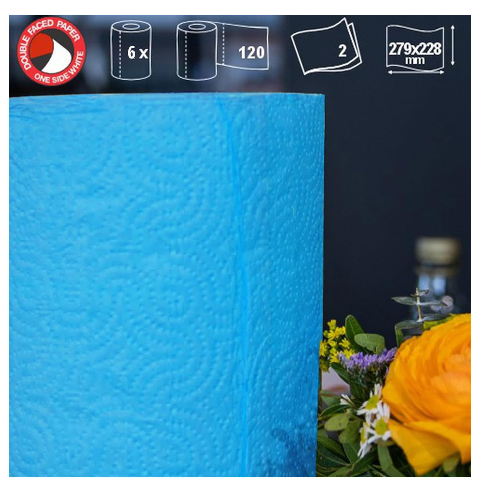 Paper Towels Jumbo Roll 2 Ply Blue, Highly Absorbent Kitchen Towels 120 Sheets, Multi-Purpose Cleaning Cloths for Home & Commercial Use - 6 Rolls