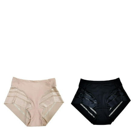 Wijhcboe 2 Pack Women s Lower Abdomen Waist Trainer Sheer Striped Mesh Briefs Lace Thongs for Women Variety Pack High Spring Comfort Ice V Back Lace Panties Silk Lady Slim Waist Trainer Womens Runni