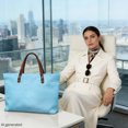 thumbnail image 3 of CHAQLIN Light Blue Leather Texture Portable Top Handle Tote Bag, Top Handle Bag with with Zipper Reversible Tote Handbag for Travel Shopping, 3 of 6