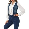 thumbnail image 4 of INSPIRE CHIC Women's Denim Vest V Neck Button Down Casual Jean Waistcoat Sleeveless Jakcet XS Dark Blue, 4 of 7