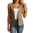 thumbnail image 2 of ClodeEU Women's Open Front Sleeveless Dress Vest,Casual Button Down Waistcoat Jacket Khaki,Women's Plus L, 2 of 8