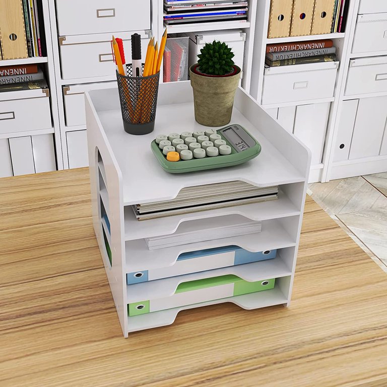 Gray Wood Desktop Paper Tray Document Organizer, Desk File Folder