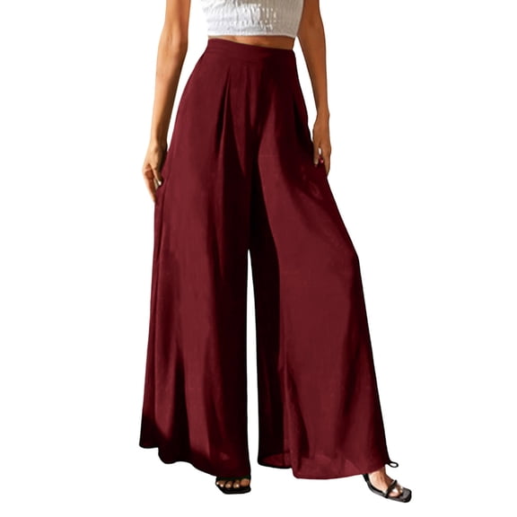biudgviw Womens Palazzo Pants High Waisted Baggy Lounge Trousers Pleated Loose Flowy Wide Leg Pants Beach Vacation Outfits