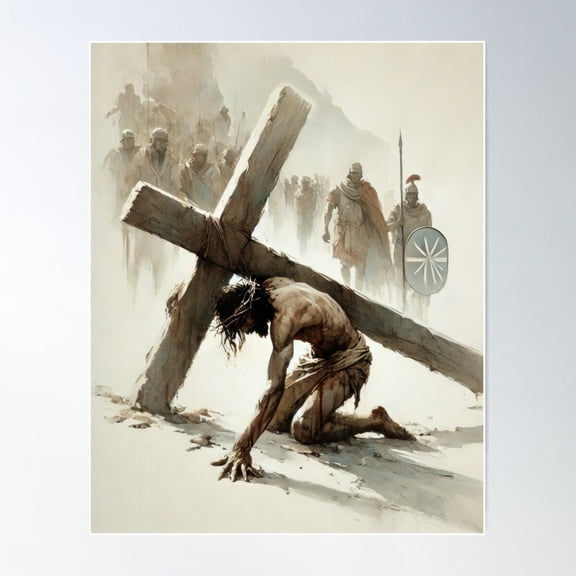 Stations Of The Cross: Jesus Falls | Christian Wall Art Poster Wall Art, Modern Wall Decor For Living Room Bedroom, 12x18 UNFRAMED