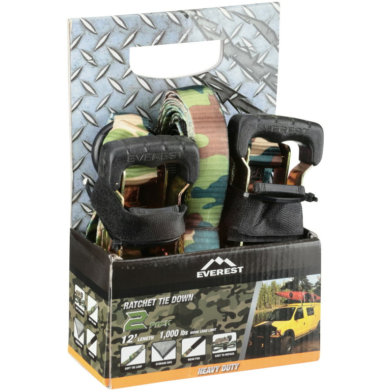 Everest 1 x 15' 1,000 lbs. WLL Camo Ratchet Tie Down with S-Hooks