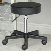 Veryke Counter Height Bar Stools, Salon Stools Chair Round Stool with Wheels, Adjustable Height Round PU Leather Seat Rolling Stool - Black
