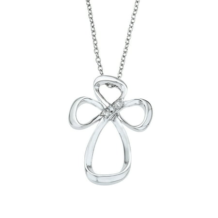 Jessica Simpson Cross Pendant Necklace in Sterling Silver with Diamonds