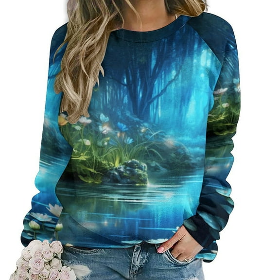 Butterfly Women's Floral Printed Sweatshirt Long Sleeve Crewneck Casual Loose Vintage Graphic Pullover Tops