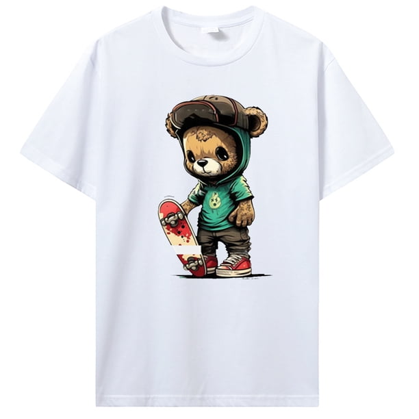 Camiseta de oso de peluche jugando bádminton camisetas con gráficos Kawaii para hombres y mujeres camiseta estampada de manga corta de algodón camisetas ropa de calle