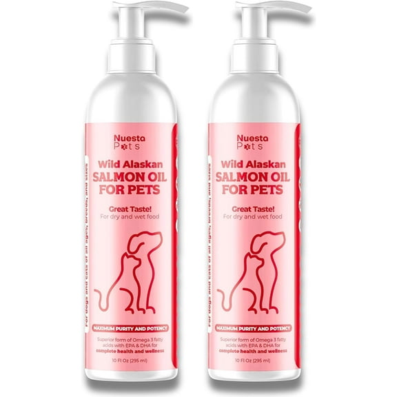 Nuesta Alaskan Salmon Oil for Dogs & Cats, Omega-3 Skin & Coat Supplement, 2 Pack, 10 oz