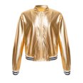 thumbnail image 2 of Kvysinly Kids Girls Metallic Bomber Jacket Coat Long Sleeve Zipper Closure Top for Hip Hop Jazz Dance Gold 12, 2 of 8