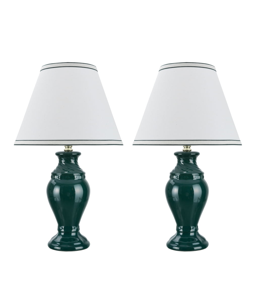 Photo 1 of Aspen Creative 40067-1, Two Pack Set, 19 1/2 High, Traditional Ceramic Table Lamp, Green with Hardback Empire Shaped Lamp Shade in Off-White, 12 Wide